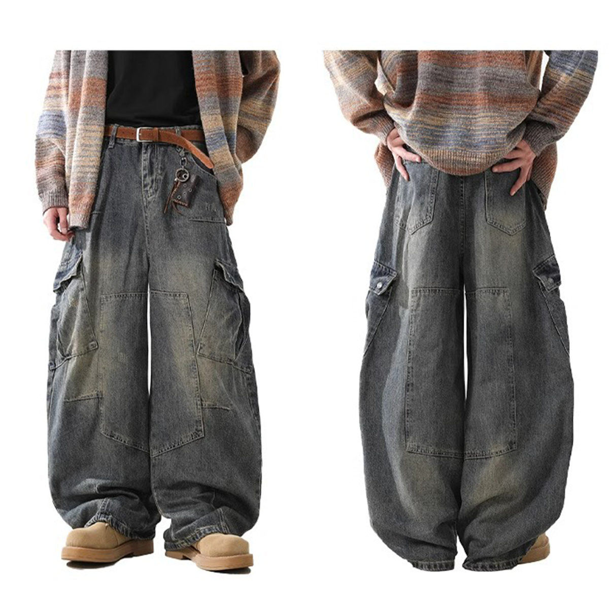 Heavyweight Multi-Pocket Washed Vintage Loose Jean