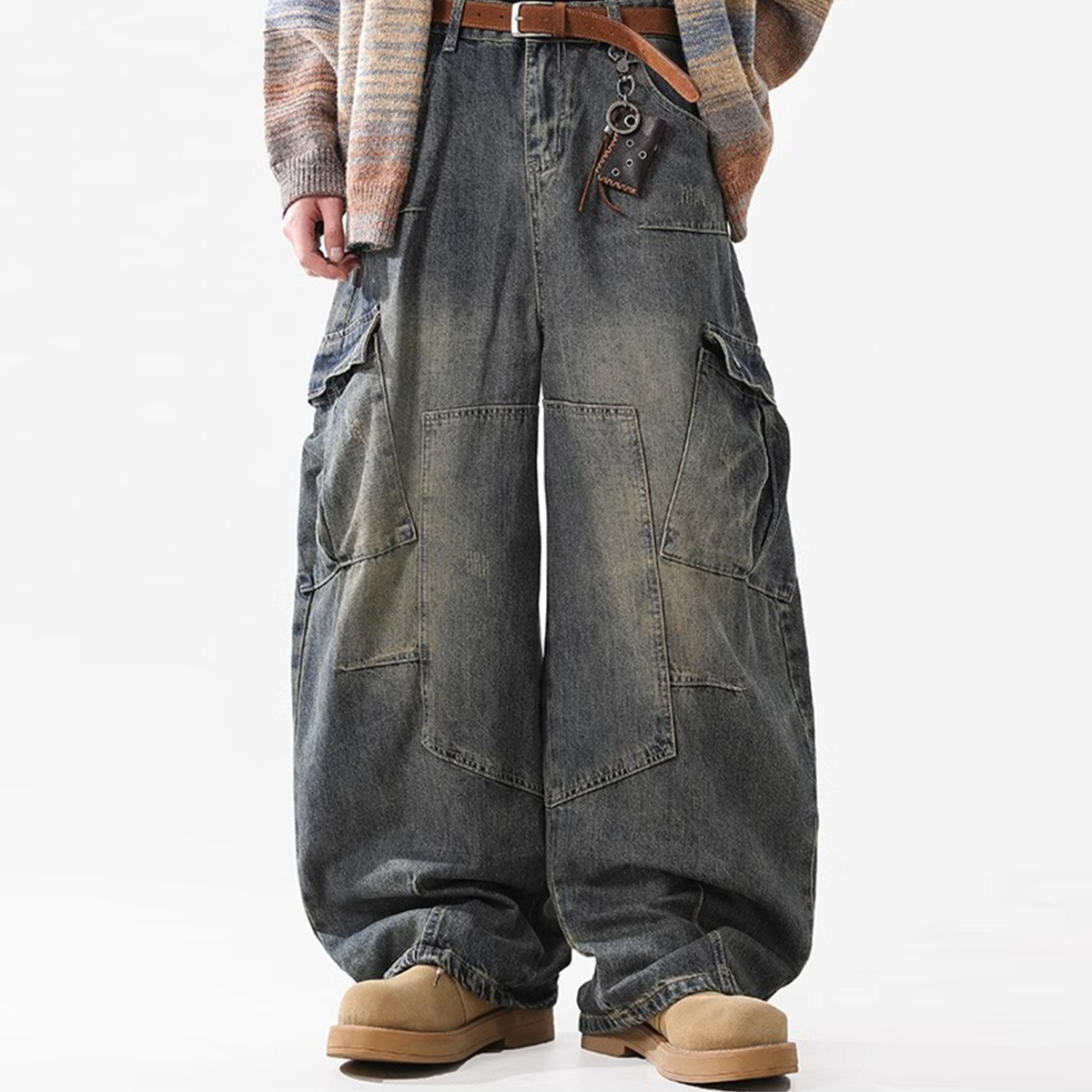 Heavyweight Multi-Pocket Washed Vintage Loose Jean